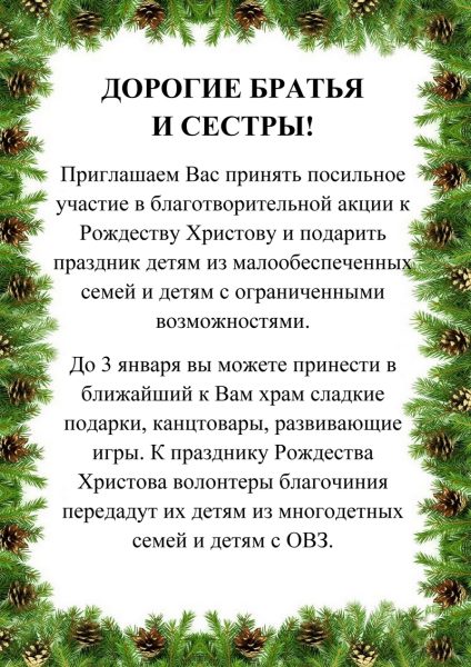 Благотворительная акция к празднику Рождества Христова