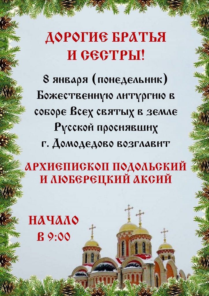 Архиерейское богослужение в соборе Всех святых в земле Русской просиявших г. Домодедово